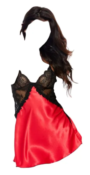 Shirley of Hollywood Lace & Satin Chemise Red/Black