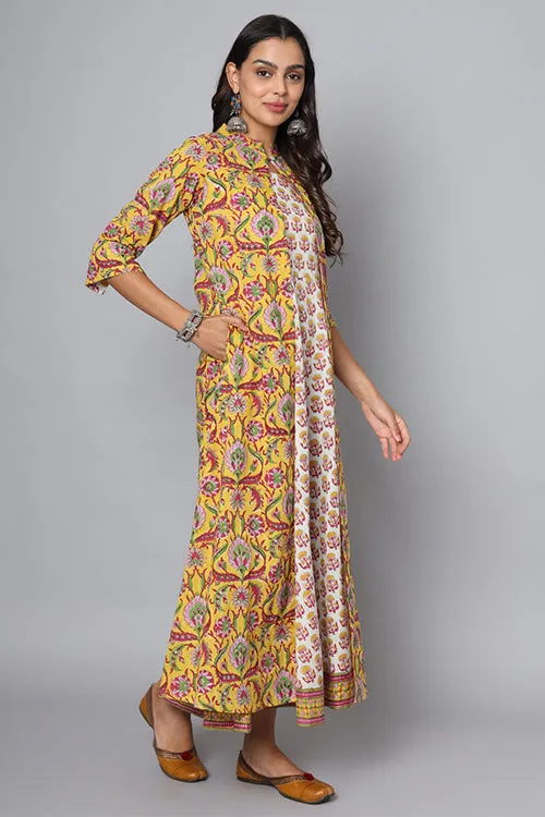 Shuddhi Yellow And Pink Double Dress