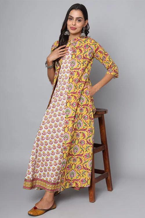 Shuddhi Yellow And Pink Double Dress