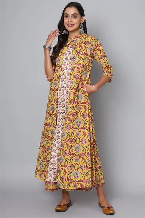 Shuddhi Yellow And Pink Double Dress