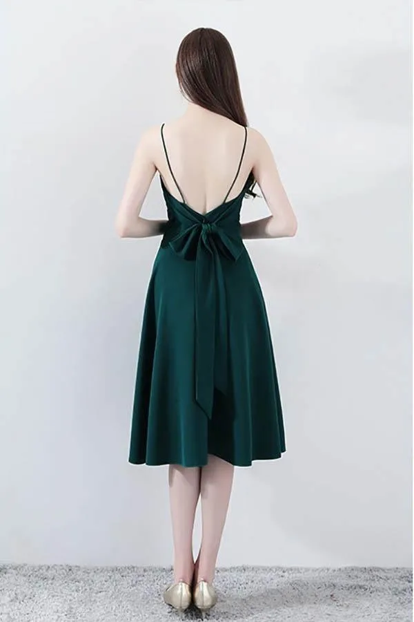 Simple Chic Dark Green Homecoming Dress V-neck with Straps PD094