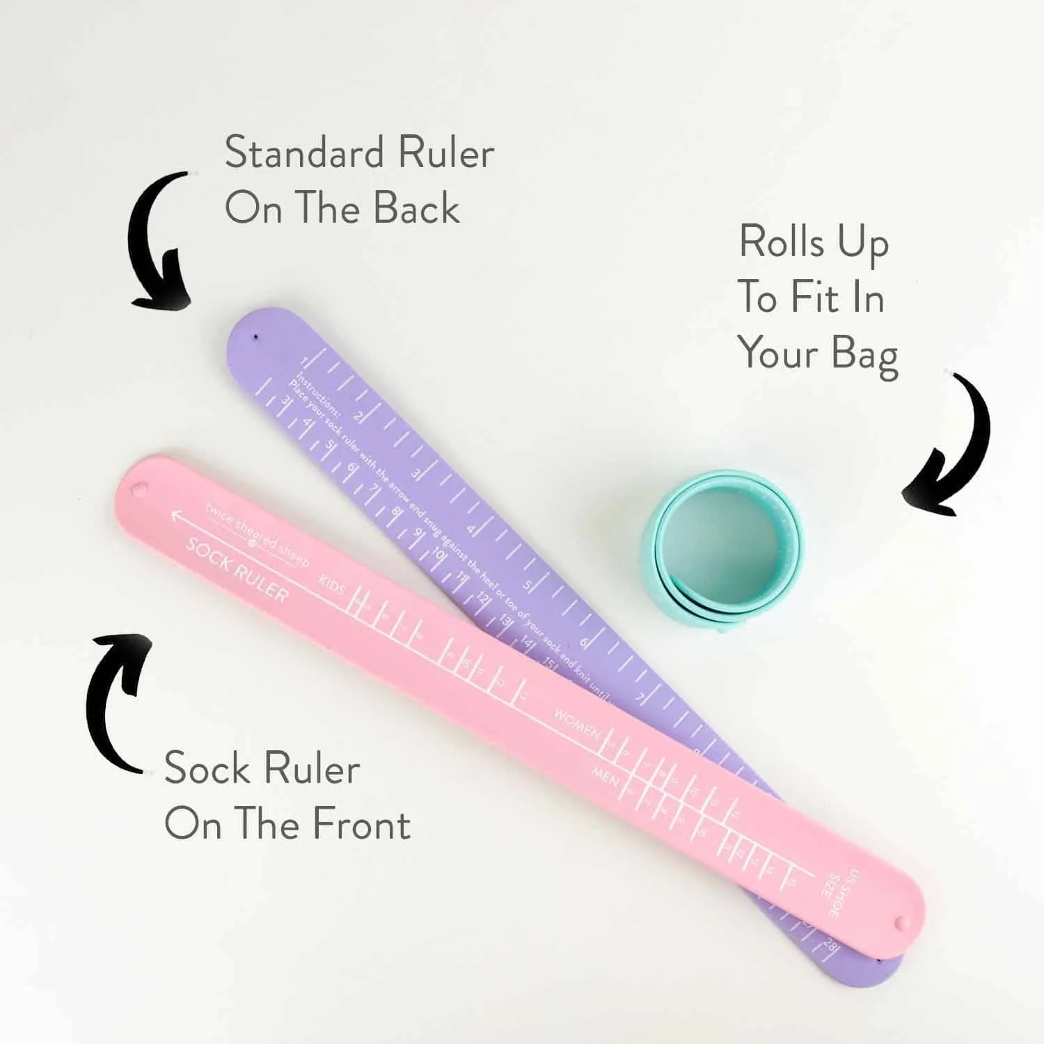 Sock Ruler - Sock Sizing Bracelet Ruler: Lavender