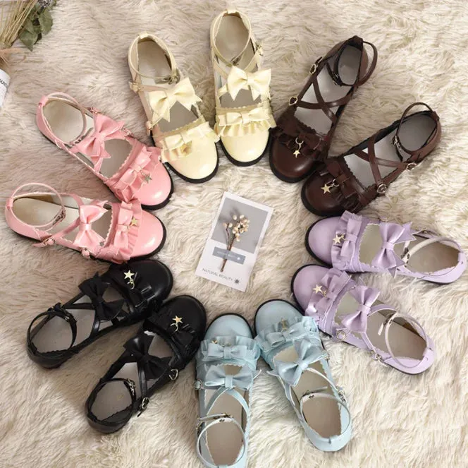 Sohiwoo Vintage lace bowknot cross strap buckle kawaii shoes cosplay princess loli women shoes 3 orders japanese sweet lolita shoes