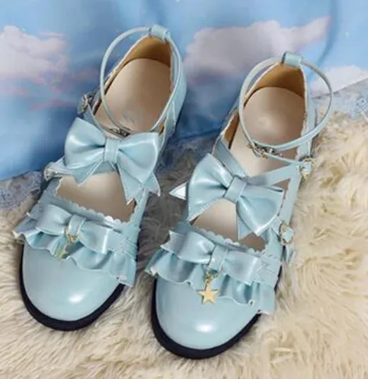 Sohiwoo Vintage lace bowknot cross strap buckle kawaii shoes cosplay princess loli women shoes 3 orders japanese sweet lolita shoes