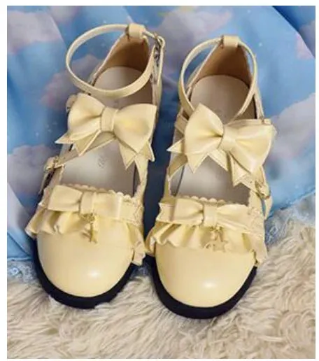 Sohiwoo Vintage lace bowknot cross strap buckle kawaii shoes cosplay princess loli women shoes 3 orders japanese sweet lolita shoes