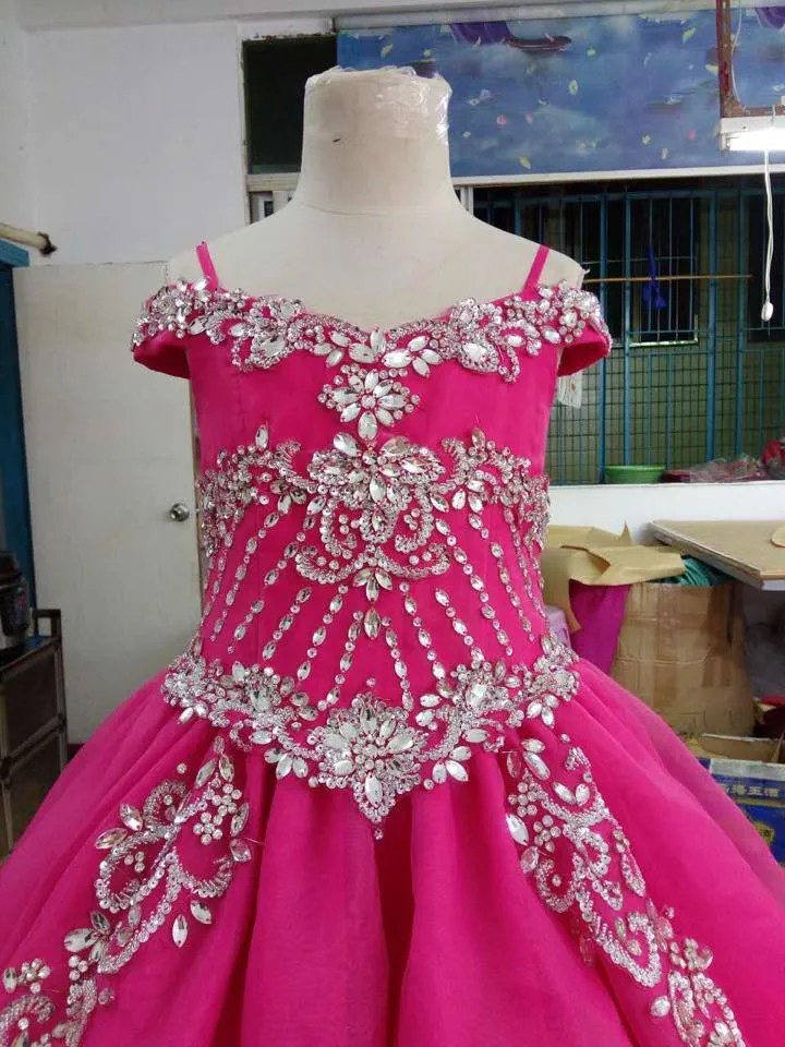 Stunning Glass Crystal Beaded Bodice Little Girl Long Pageant Dress