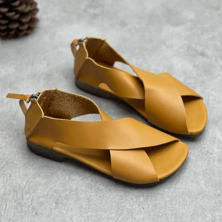 Summer Handmade Leather Cross-Strap Sandals for Women Shoes