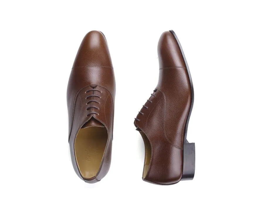 Sweet chestnut grained leather Men&#039;s Oxford shoes - Leather outsole - BRISBURY