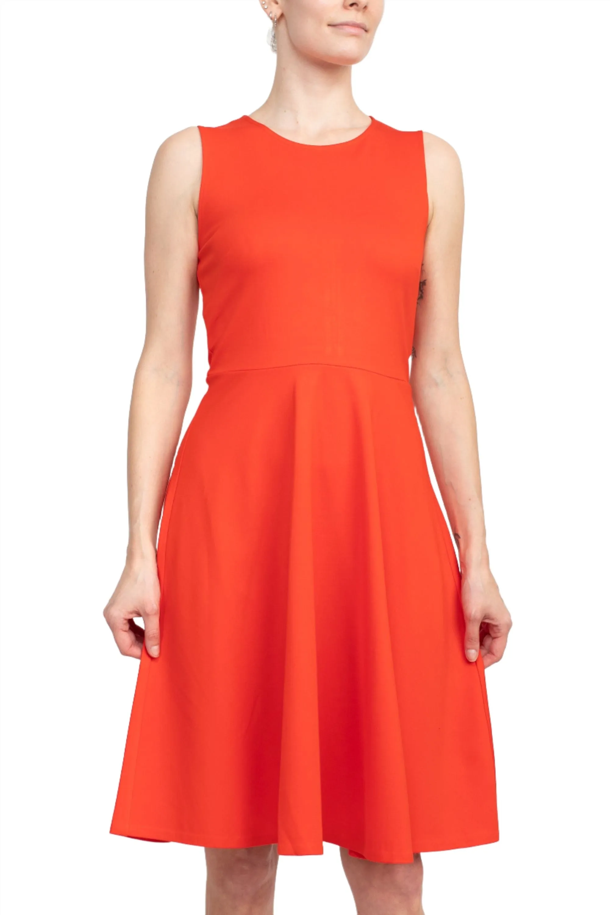 T Tahari Crew Neck Sleeveless Fit and Flare Solid Scuba Dress