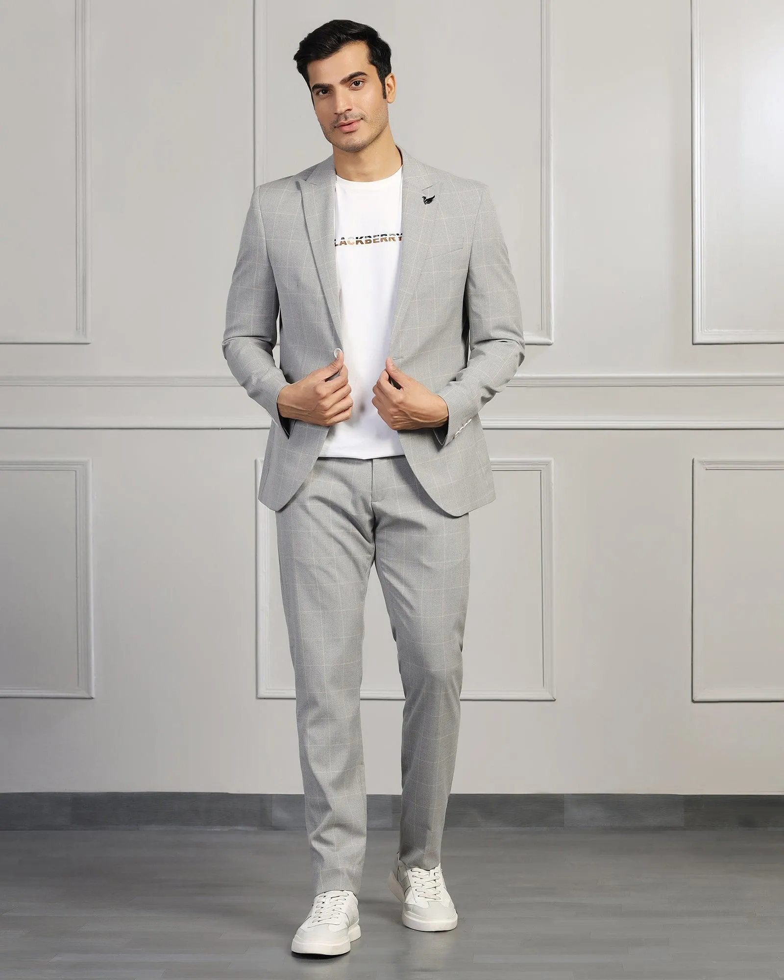 Three Piece Grey Check Formal Suit - Forex