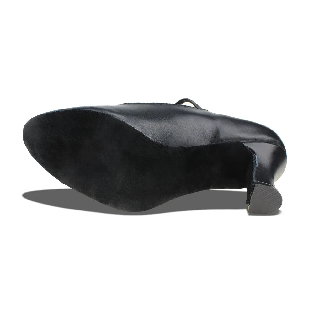 Unisex Leather Black Dance Shoes High Heeled