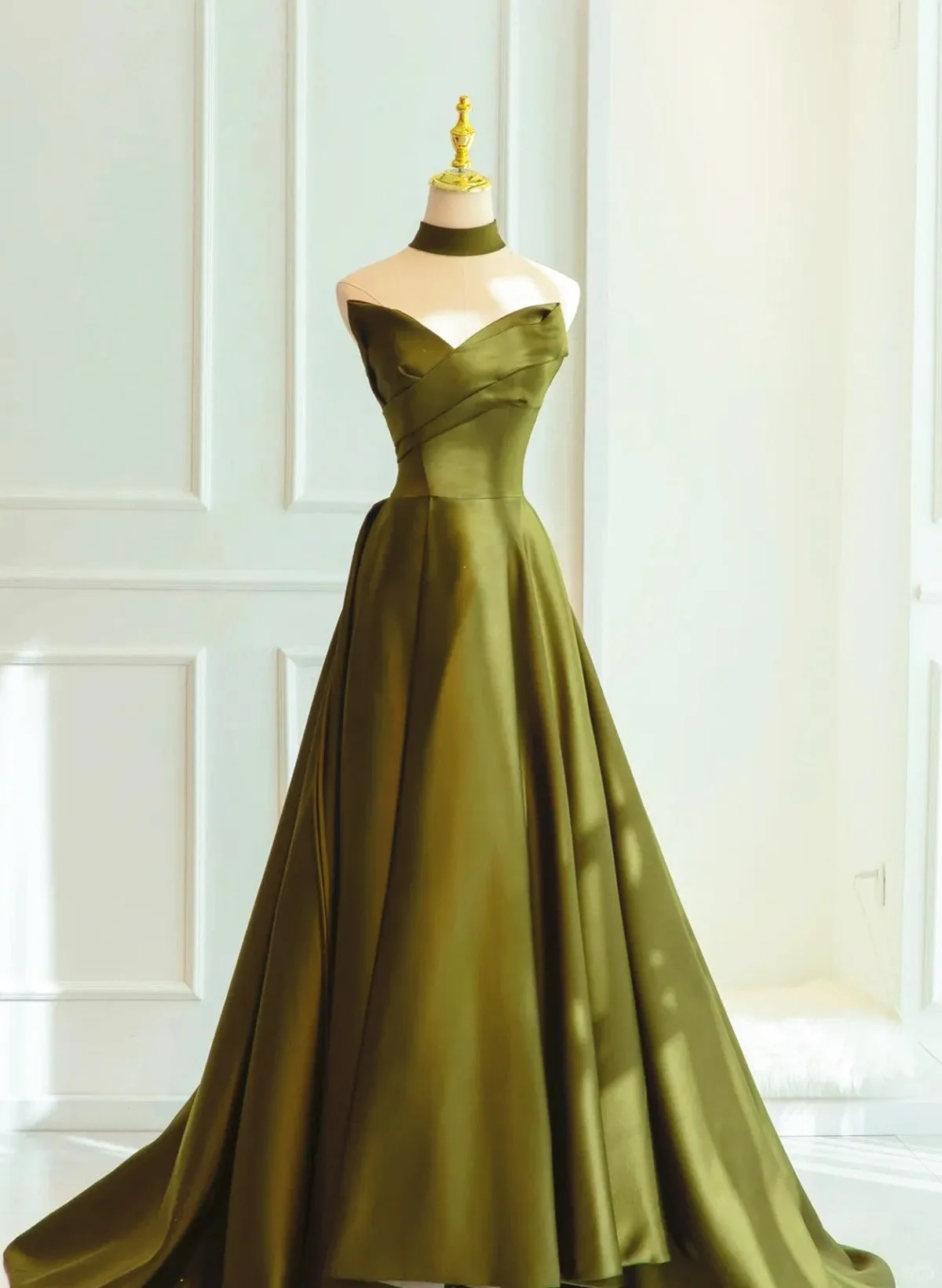 Uniwim 2024 Green Satin Sweetheart Long A-line Prom Dress Evening Dress, Green Formal Dress