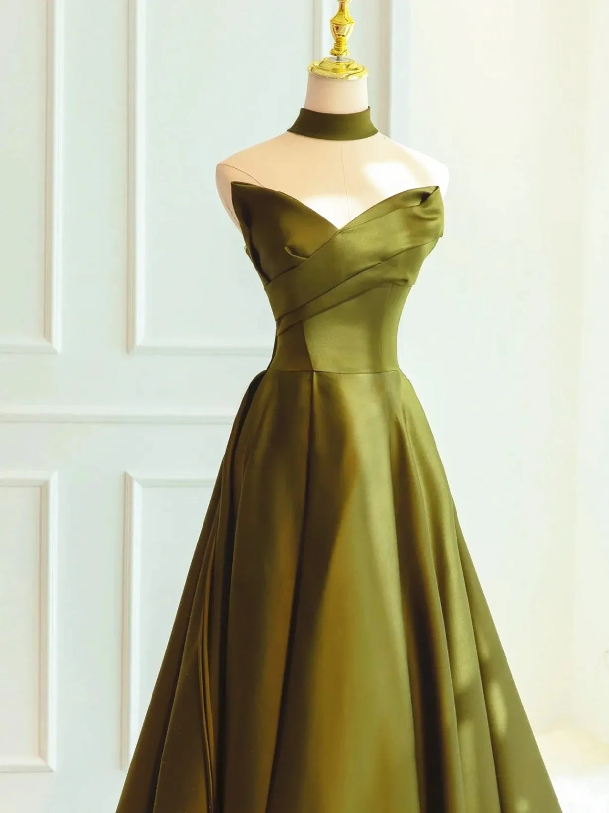 Uniwim 2024 Green Satin Sweetheart Long A-line Prom Dress Evening Dress, Green Formal Dress