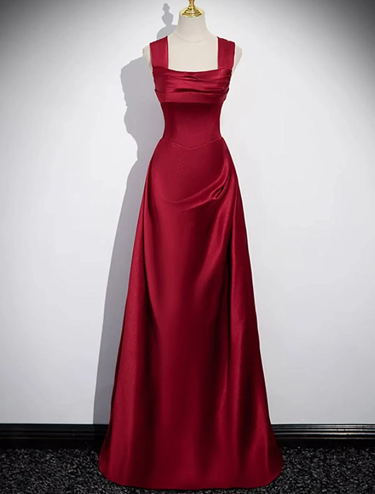 Uniwim 2024 Wine Red Satin Off Shoulder Long Party Dress, A-line Satin Prom Dress