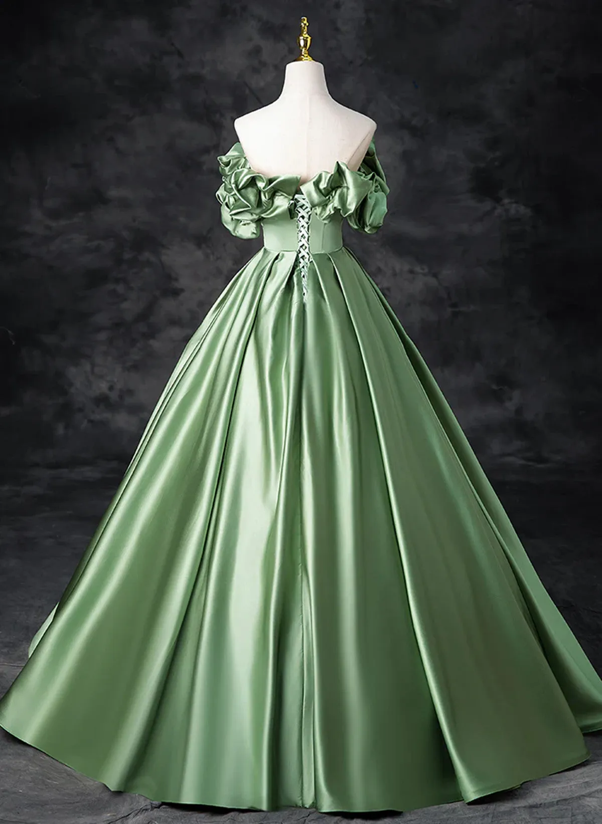 Uniwim Green Satin Off Shoulder Long Party Dress, A-line Green Prom Dress