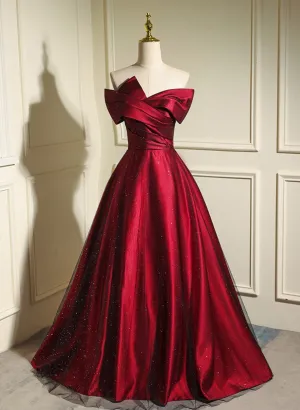 Uniwim Wine Red and Black Sweetheart Off Shoulder Prom Dress, A-line Evening Dress