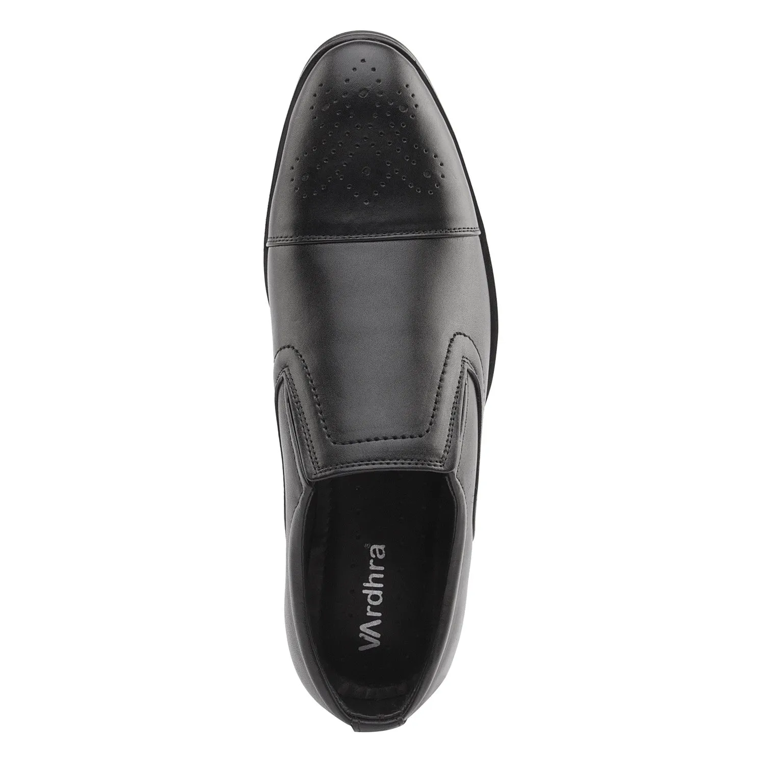 Vardhra Men 100% Genuine Leather - Formal Brogue Slip-on Dress Shoes - Black