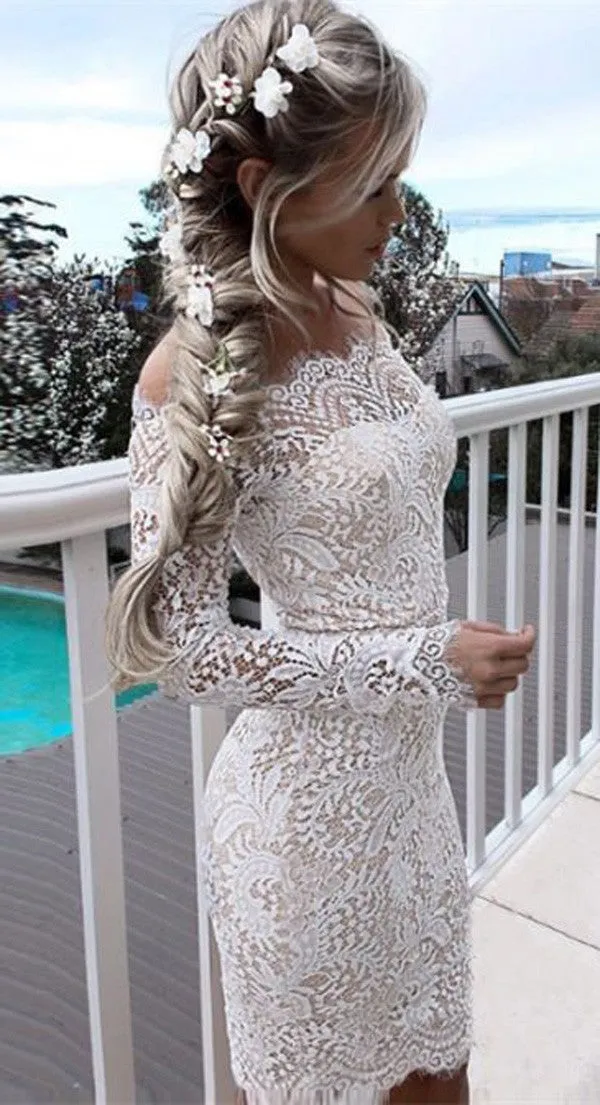 White Lace Homecoming Dress for Teens, Affordable Sexy Short Prom Dresses