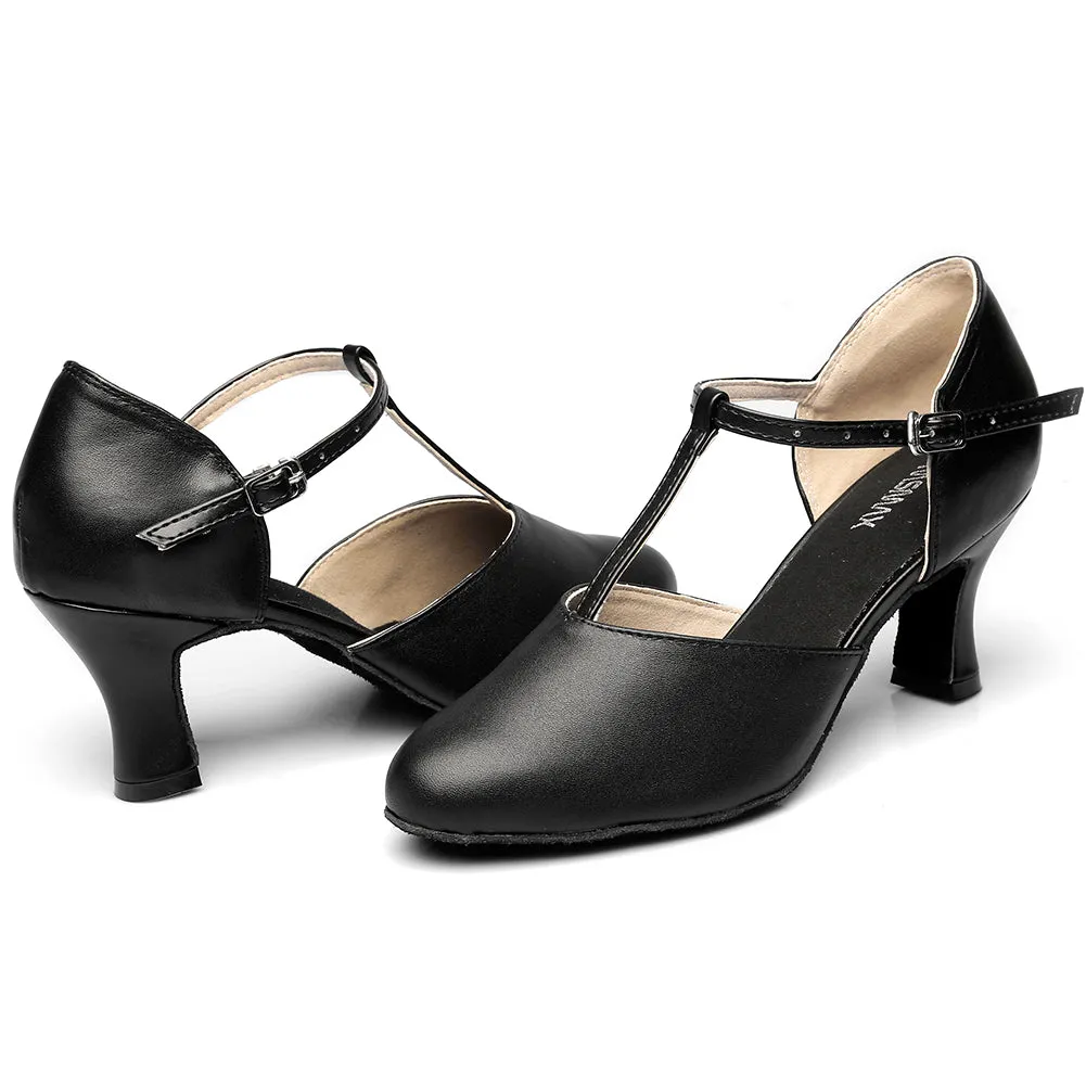 Women's Black Leather 2.75" Heel Latin Social Dance Shoes