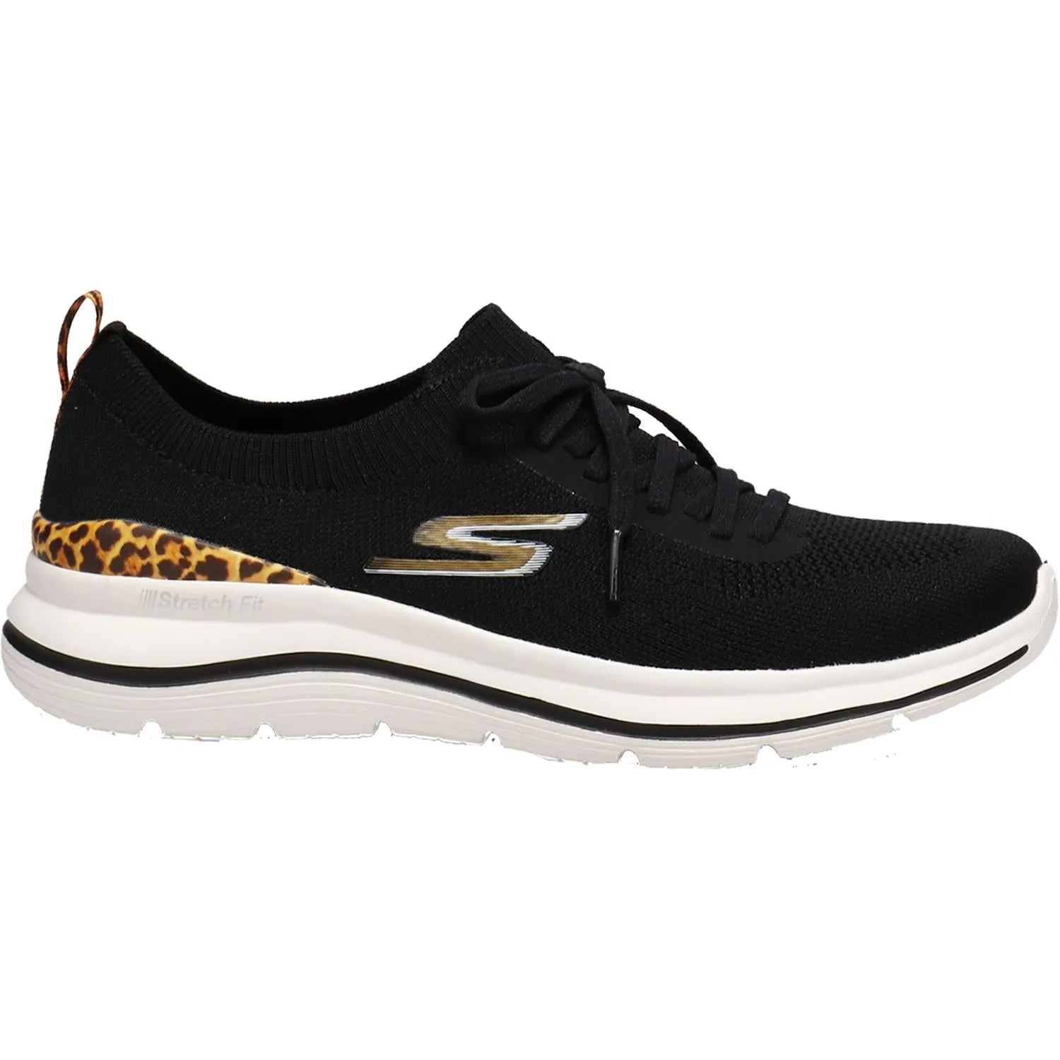 Women's Skechers GOwalk Stretch Fit Leopard Zone Black/Leopard Knit Fabric