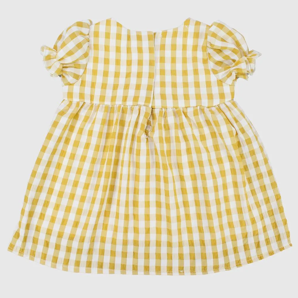 Yellow Checkered Short-Sleeved Dress