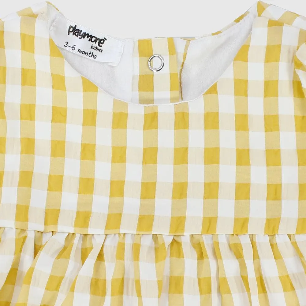 Yellow Checkered Short-Sleeved Dress