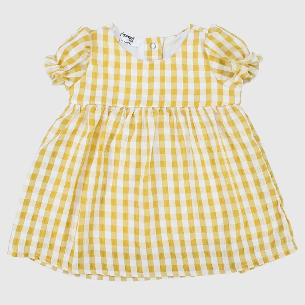 Yellow Checkered Short-Sleeved Dress