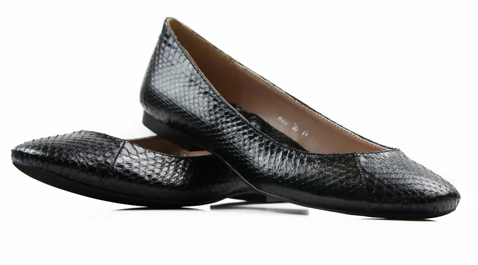 Zasel Zoe Ladies Womens Black Snake Skin Leather Flats Work Casual Shoes